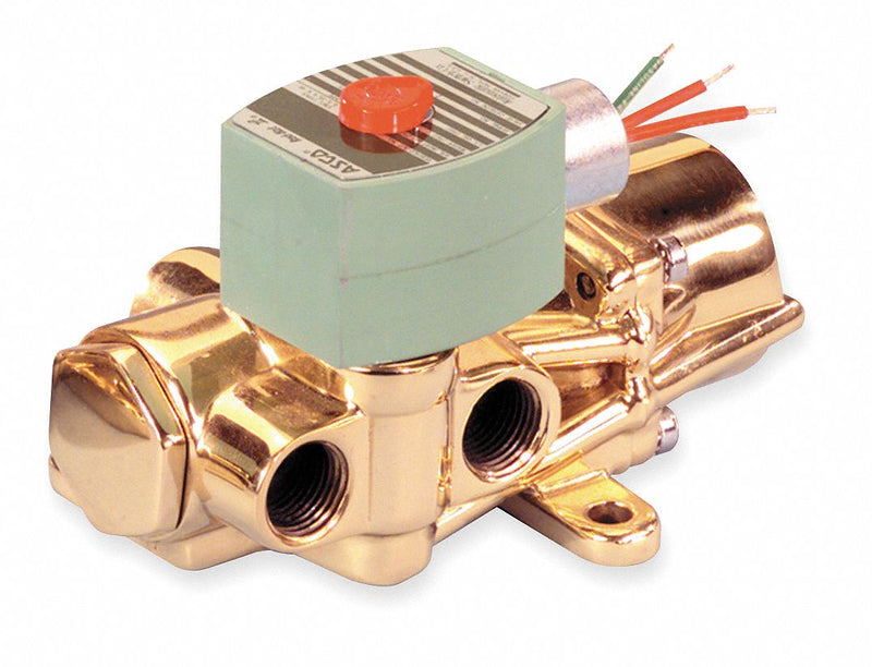 Redhat 120V AC Brass Solenoid Valve with Manual Operator, 1/2" Pipe Size - 8344G027MO