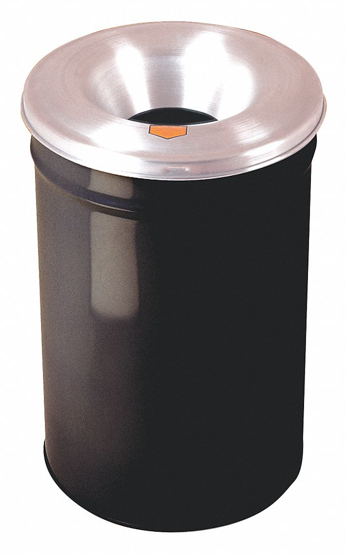 Justrite 55 gal Round Fire-Resistant Trash Can, Metal, Black - 26655K