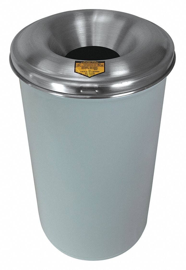 Justrite 12 gal Round Fire-Resistant Trash Can, Metal, White - 26612W