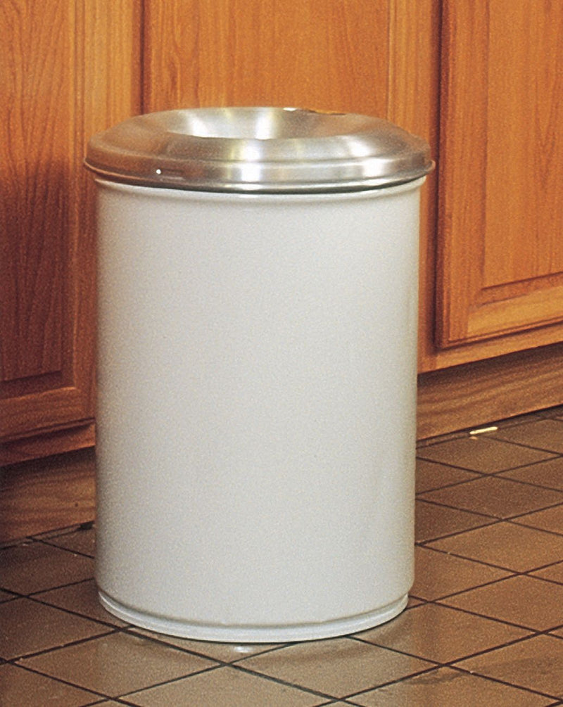 Justrite 30 gal Round Fire-Resistant Trash Can, Metal, White - 26630W