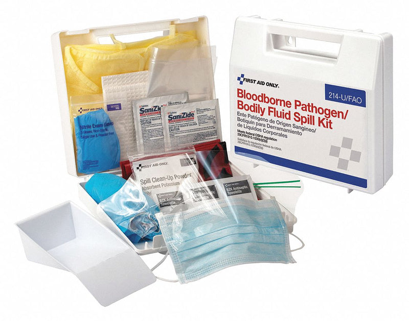 First Aid Only Biohazard Spill Kit, 1 Use, 2-1/2 x 8-3/8 x 9 in, Carrying Case - 3XKW9