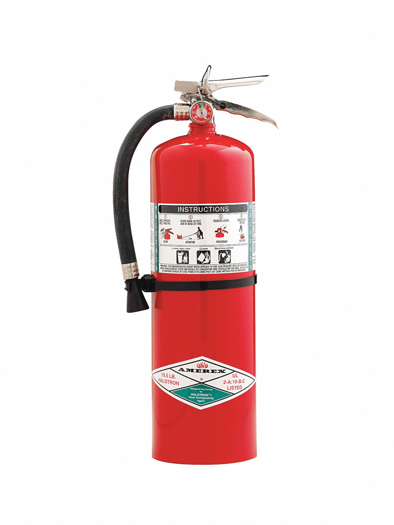 Amerex Fire Extinguisher, Halotron, HydroChloroFluoroCarbon, 15.5 lb, 2A:10B:C UL Rating - 398