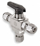 Ham-Let Mini Ball Valve, 316 Stainless Steel, 3-Way, 1-Piece, Tube Size 1/2 in - H-6800-SS-L-1/2-CST