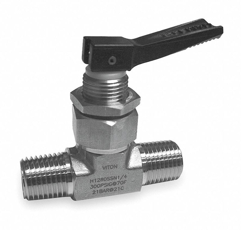 Ham-Let Ball Valve, 316 Stainless Steel, Inline, 1-Piece, Pipe Size 1/8 in, Connection Type MNPT x MNPT - H-1280-SS-N-1/8
