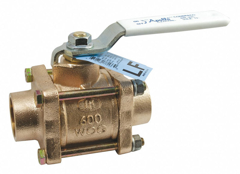 Apollo Ball Valve, Lead-Free Bronze, Inline, 3-Piece, Pipe Size 1 in, Tube Size 1 in - 82LF24501