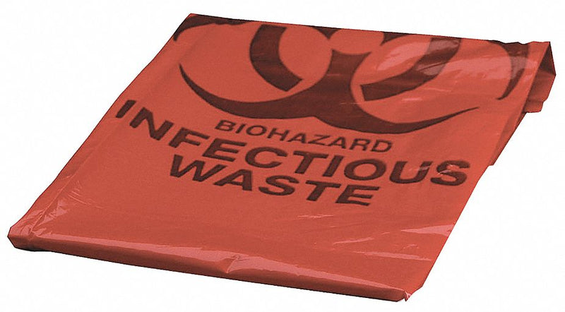 First Aid Only Biohazard Bags, 10 gal., LDPE, Red, Infectious Waste, PK 500 - M904