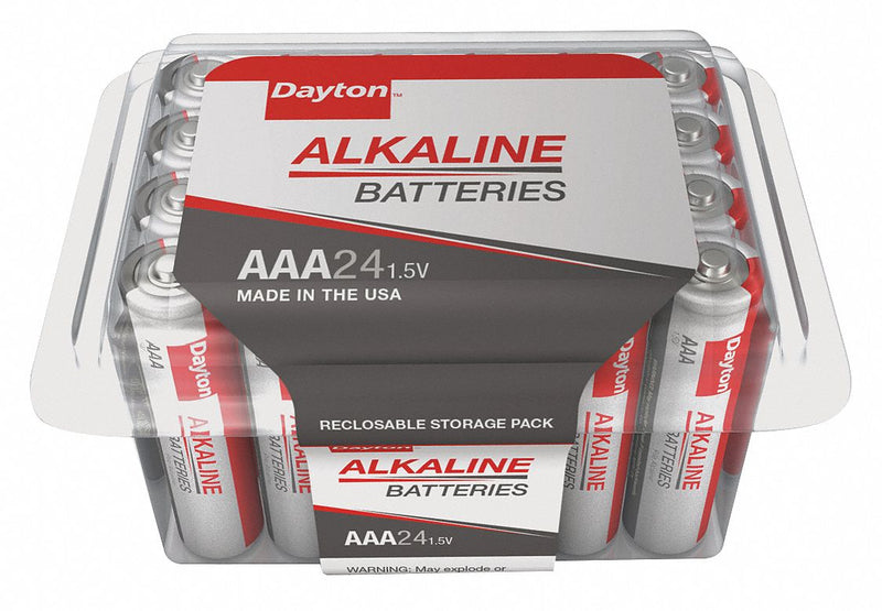 Dayton Dayton AAA AAA Battery, Alkaline, Everyday, 1.5V DC, PK 24 - 40KJ57