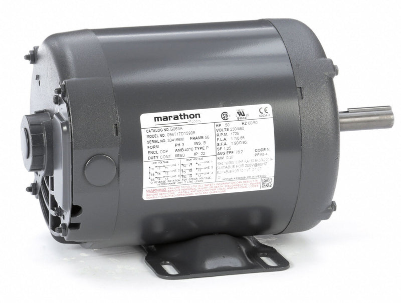 Marathon Motors 1/2 HP, General Purpose Motor, 3-Phase, 1725 Nameplate RPM, 230/460 Voltage, 56 Frame - 056T17D15908