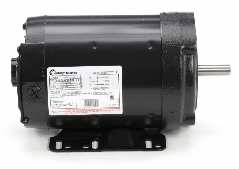 Century 3/4 HP Milk Pump Motor,3-Phase,3450 Nameplate RPM,208-230/460 Voltage,Frame 56HCZ - B598