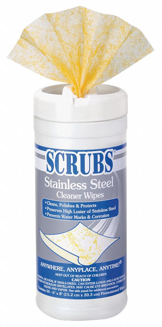 Scrubs Stainless Steel Cleaner Wipes, 6" x 8", Yellow, PK 6 - 91956