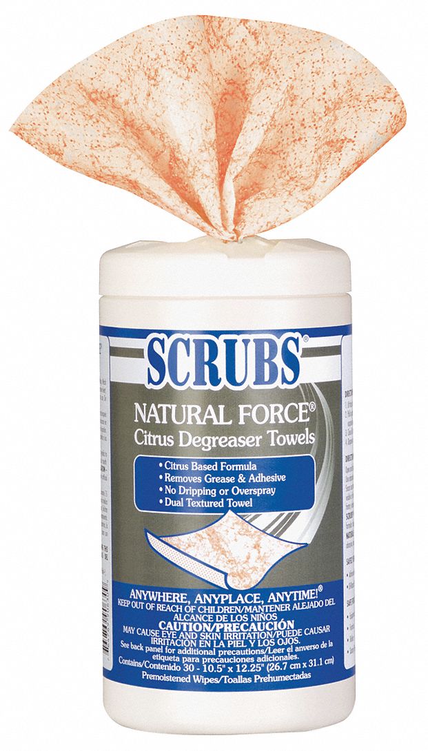 Scrubs Solvent and Degreaser Wipes, 10-1/2 x 12-1/4", Orange/White, PK 6 - 90630