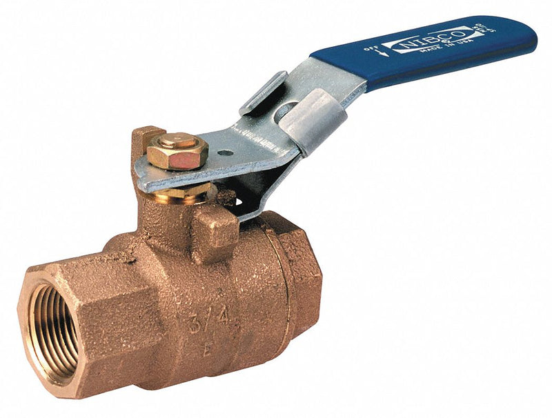 Nibco Ball Valve, Bronze, Inline, 2-Piece, Pipe Size 1/2 in, Connection Type FNPT x FNPT - T58570LL 1/2