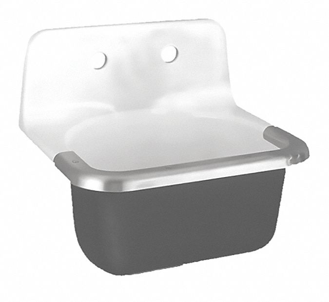 American Standard Wall-Mount Utility Sink, 1 Bowl, White/Black, 18 inL x 22 inW x 42 1/4 inH - 7692008.02