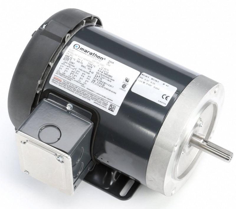 Marathon Motors 1/2 HP, General Purpose Motor, 3-Phase, 3450 Nameplate RPM, 208-230/460 Voltage, 56C Frame - 056T34F5301