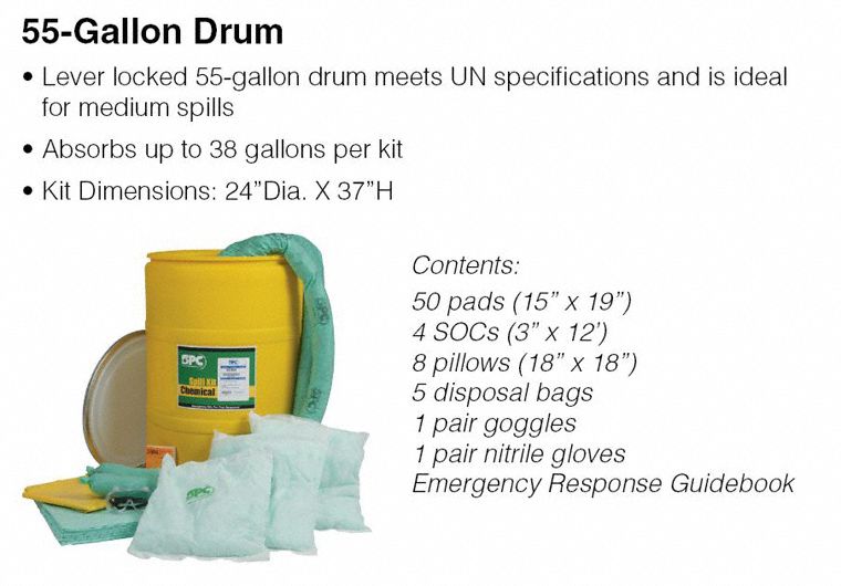 Brady Spill Kit/Station, Drum, Oil-Based Liquids, 40 gal - SKO-55