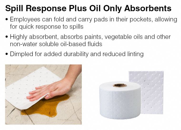 Brady 10 in Absorbent Pad, Fluids Absorbed: Oil-Based Liquids, Heavy, 5.5 gal, 100 PK - SRPO100