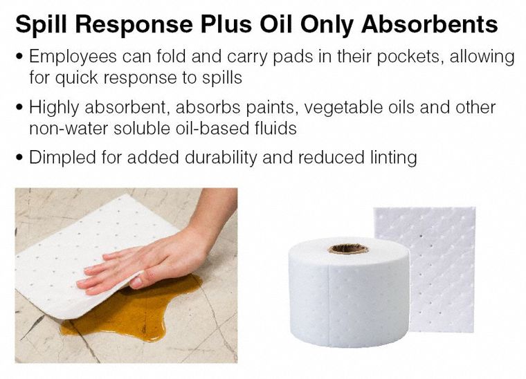 Brady 10 in Absorbent Pad, Fluids Absorbed: Oil-Based Liquids, Heavy, 11.1 gal, 200 PK - SRPO200