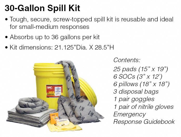 Brady Spill Kit/Station, Drum, Chemical, Hazmat, 36 gal - SKH30