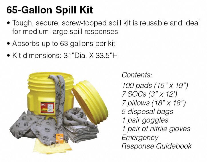 Brady Spill Kit/Station, Drum, Chemical, Hazmat, 63 gal - SKH65