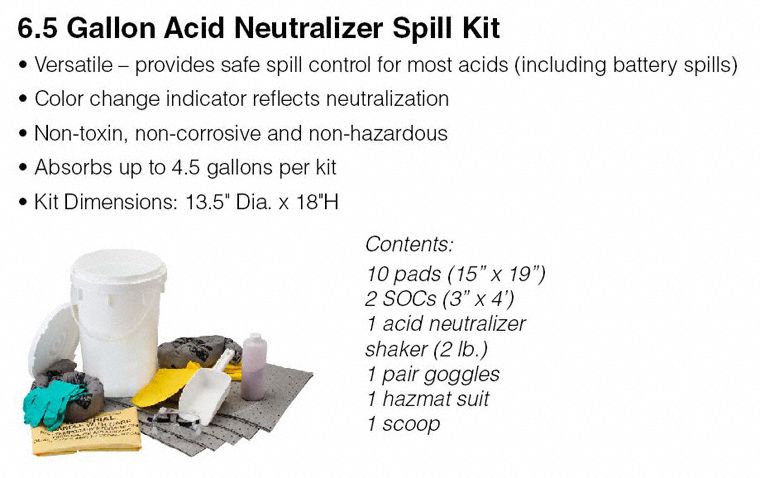 Brady Spill Kit/Station, Bucket, Chemical, Hazmat, 5 gal - SKA-BKTACID