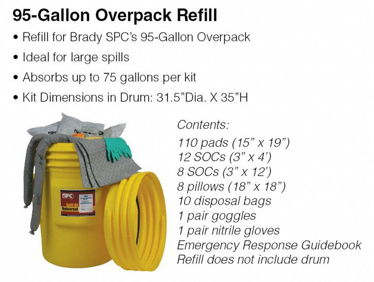 Brady Spill Kit Refill, Refill, Universal, 79 gal - SKA95-R