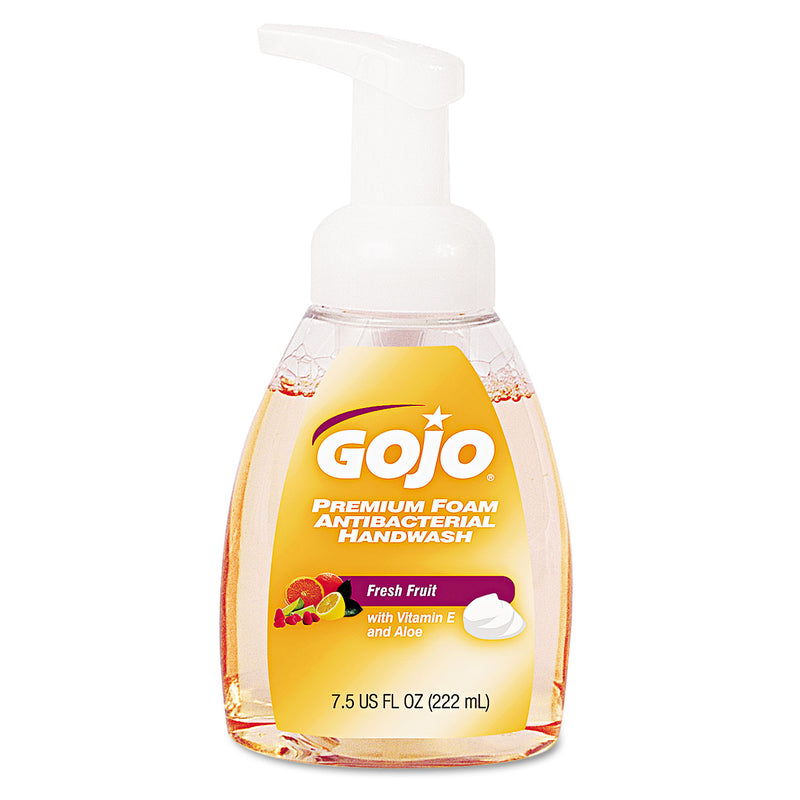 GOJO Premium Foam Antibacterial Hand Wash, Fresh Fruit Scent, 7.5 Oz Pump, 6/Carton - GOJ571006CT