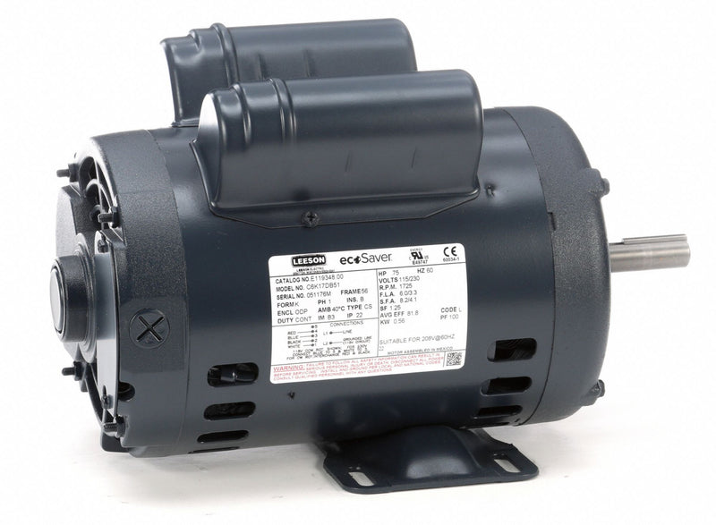 Leeson 3/4 HP, General Purpose Motor, Capacitor-Start, 1725 Nameplate RPM, 115/230 Voltage, 56 Frame - E119348.00