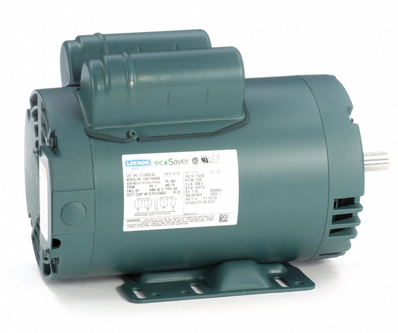 Leeson 1 1/2 HP, General Purpose Motor, Capacitor-Start/Run, 1725 Nameplate RPM, 115/230 Voltage - E110005.00