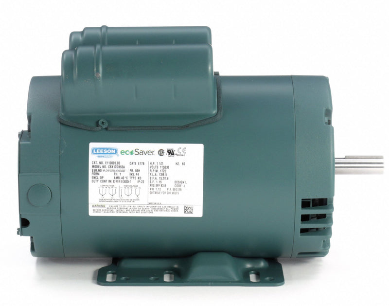 Leeson 1 1/2 HP, General Purpose Motor, Capacitor-Start/Run, 1725 Nameplate RPM, 115/230 Voltage - E110005.00
