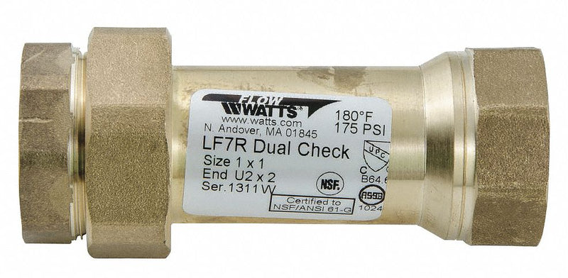Watts Check Valve, 1 in, Dual, Inline, Bronze, FNPT x FNPT - 1 LF7 U2-2