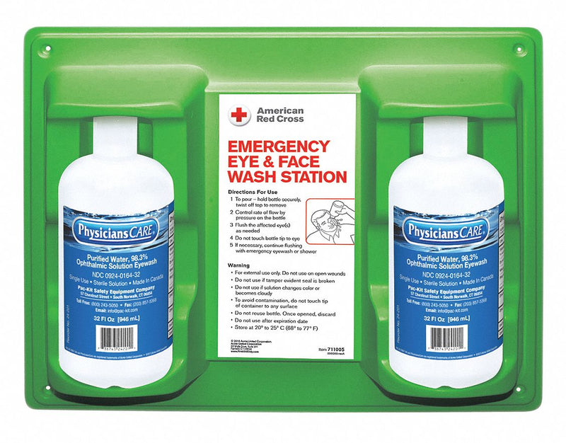 First Aid Only Eye Wash Station, (2) 32 oz Bottle Size, 1 yr Shelf Life, 4 in Height, 19 in Width, 13 in Depth - 711005