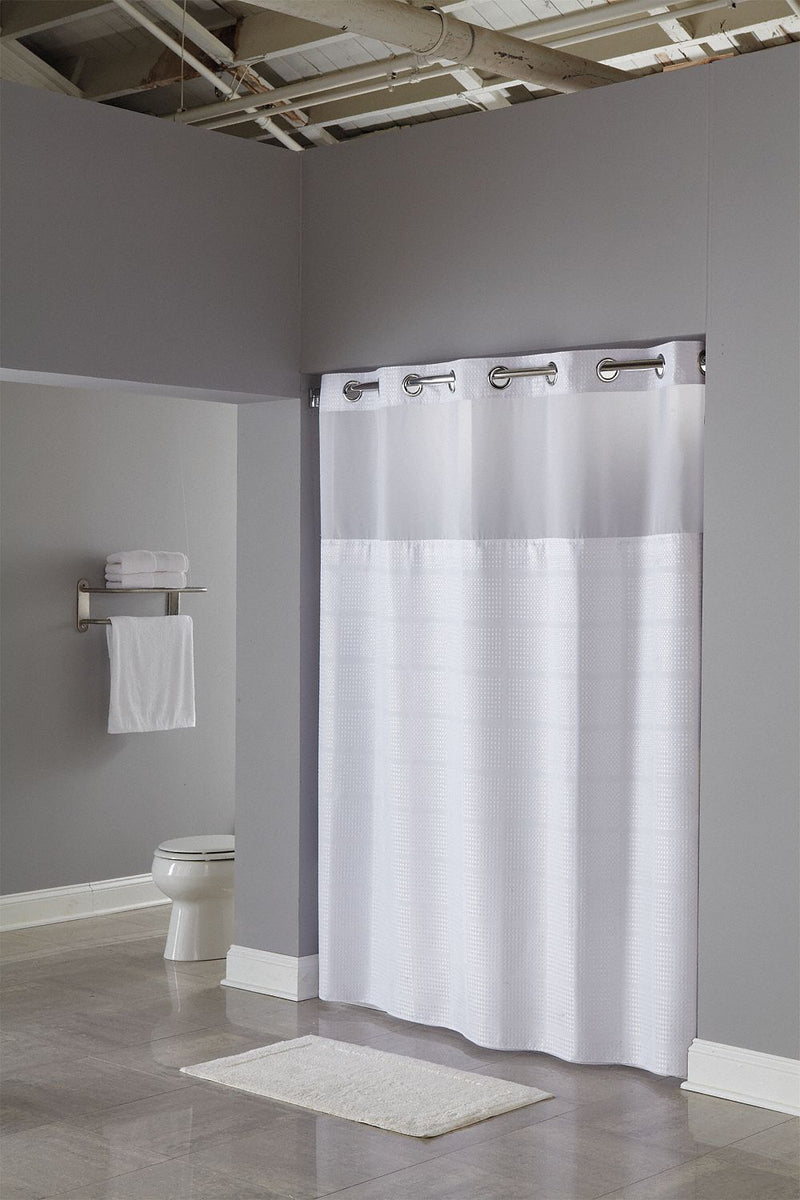 Hookless Shower Curtain, 71 in Width, RePET, White, Hookless - HBH20MPT01SL