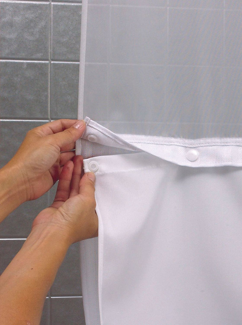 Hookless Shower Curtain Liner, 70" Width, Polyester, White, Snap-in - HBH40SL0157