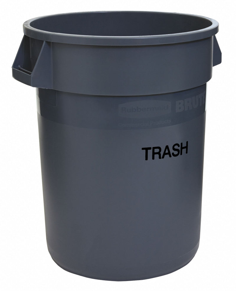 Rubbermaid 32 gal Round Trash Can, Plastic, Gray - FG263252GRAY