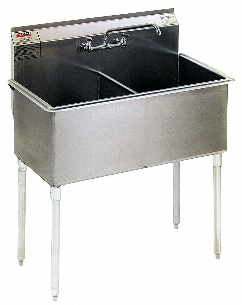 Eagle Floor-Mount Utility Sink, 2 Bowl, Stainless, 37 3/8 inL x 22 inW x 39 1/2 inH - 1836-2-16/4-IF