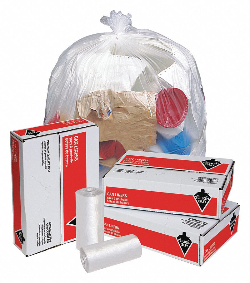 Tough Guy Trash Bag, 40 to 45 gal., HDPE, Coreless Roll, Clear, PK 250 - 4KN39