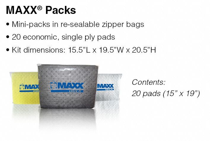 Brady 19 in Absorbent Pad, Fluids Absorbed: Chemical, Hazmat, Medium, 30 gal, 100 PK - MXP-C20