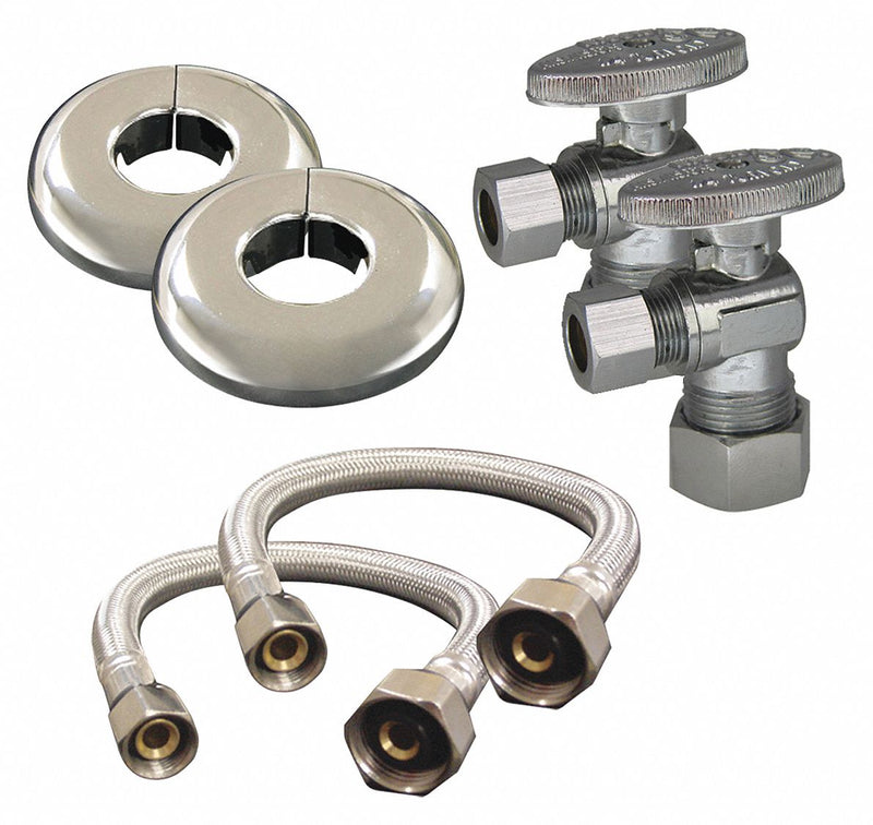 Kissler Water Connector Kit, Hose Fittings Brass 3/8 in F Compression x Brass 1/2 in FIP, 5/16 in, 16 in - 88-1015