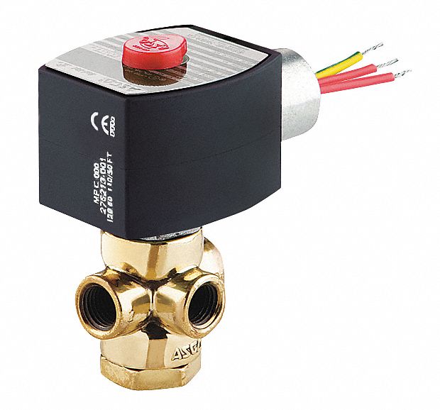 Redhat 120V AC Brass Solenoid Valve with Manual Operator, Normally Open, 1/8