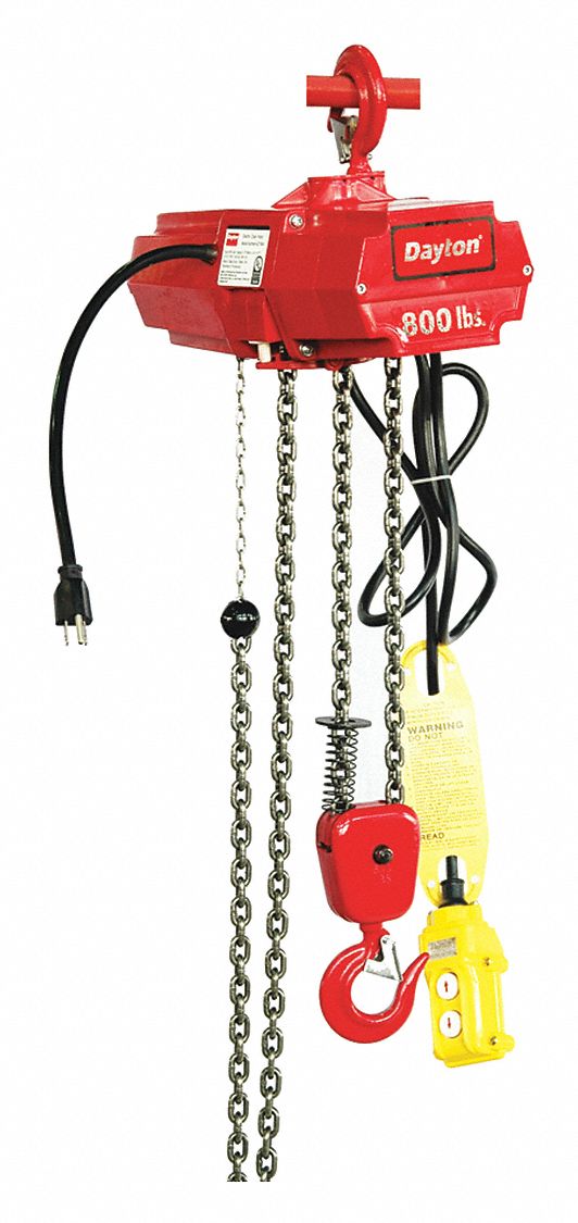Dayton H2 Electric Chain Hoist, 800 lb Load Capacity, 115V, 15 ft Hoist Lift, 7 fpm - 2GTD4
