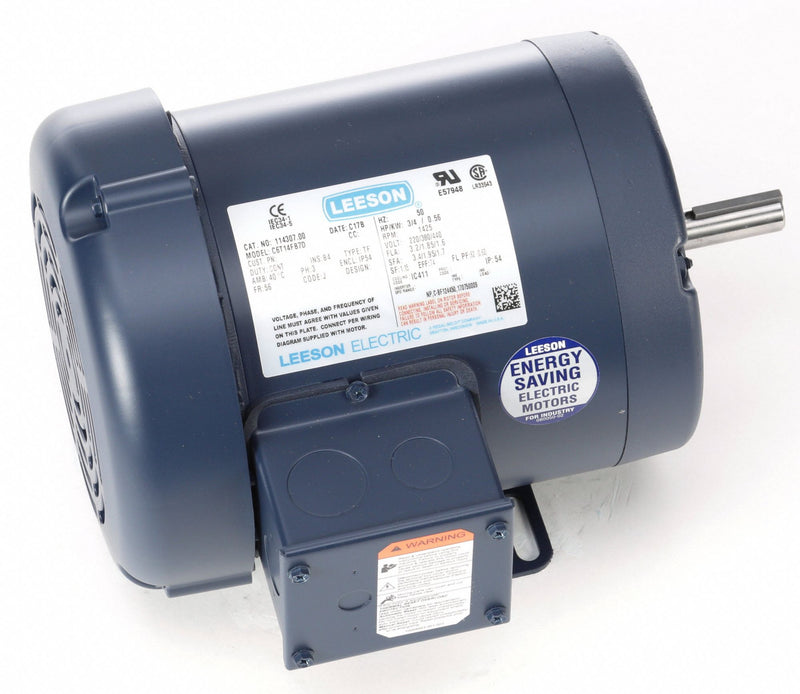 Leeson 3/4 HP 50 Hz Motor,3-Phase,1425 Nameplate RPM,220/380/440 Voltage,Frame 56 - 114307