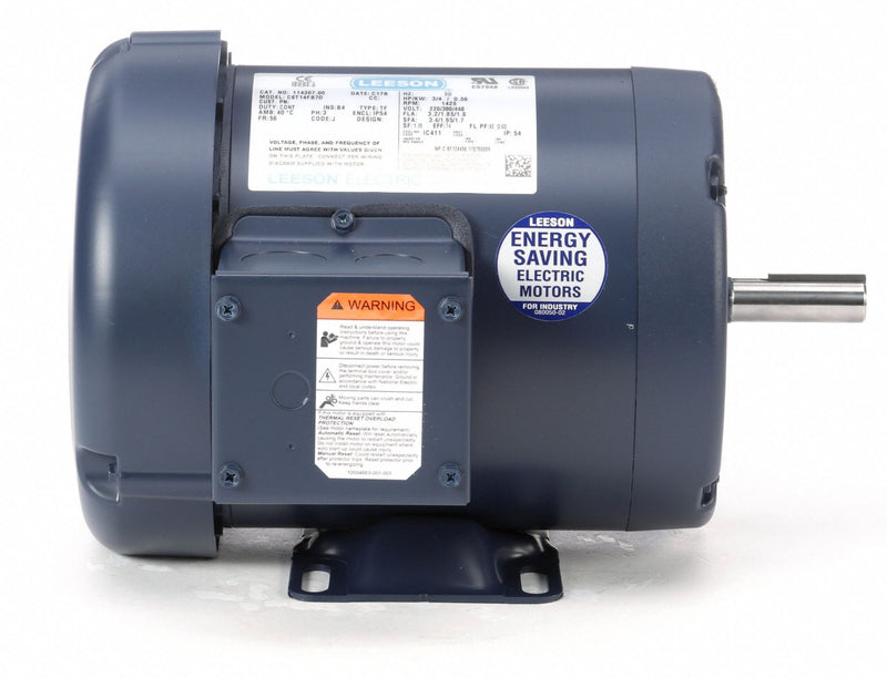 Leeson 3/4 HP 50 Hz Motor,3-Phase,1425 Nameplate RPM,220/380/440 Voltage,Frame 56 - 114307