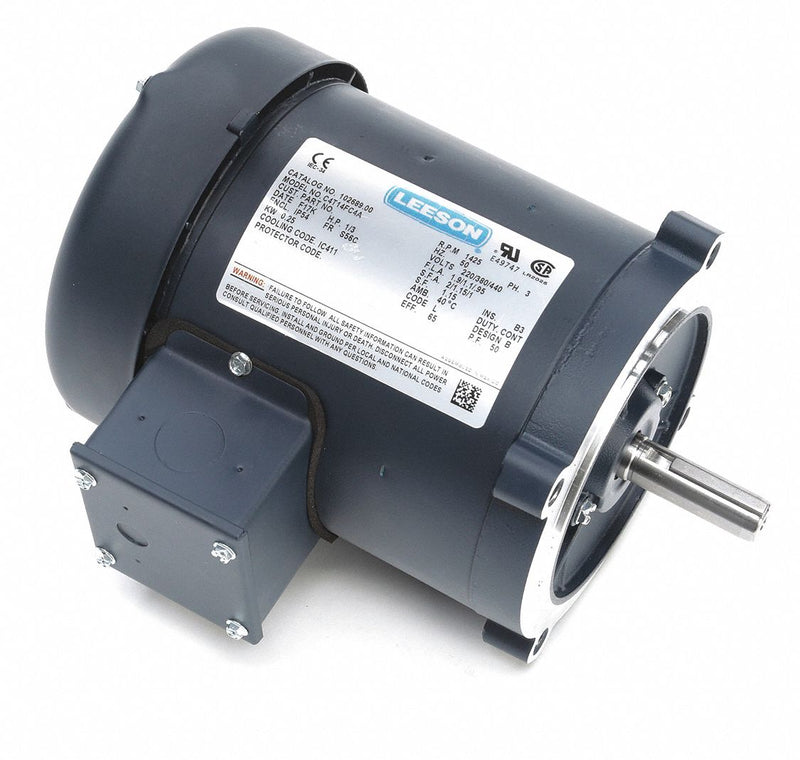 Leeson 1/3 HP 50 Hz Motor,3-Phase,1425 Nameplate RPM,220/380/440 Voltage,Frame 56C - 102689