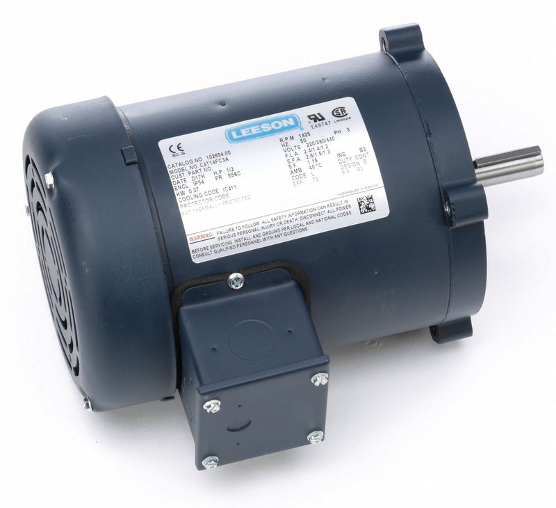 Leeson 1/2 HP 50 Hz Motor,3-Phase,1425 Nameplate RPM,220/380/440 Voltage,Frame 56C - 102694