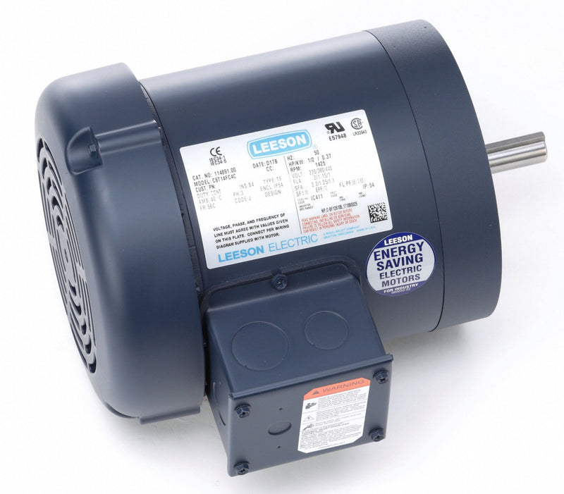 Leeson 1/2 HP 50 Hz Motor,3-Phase,1425 Nameplate RPM,220/380/440 Voltage,Frame 56C - 114891