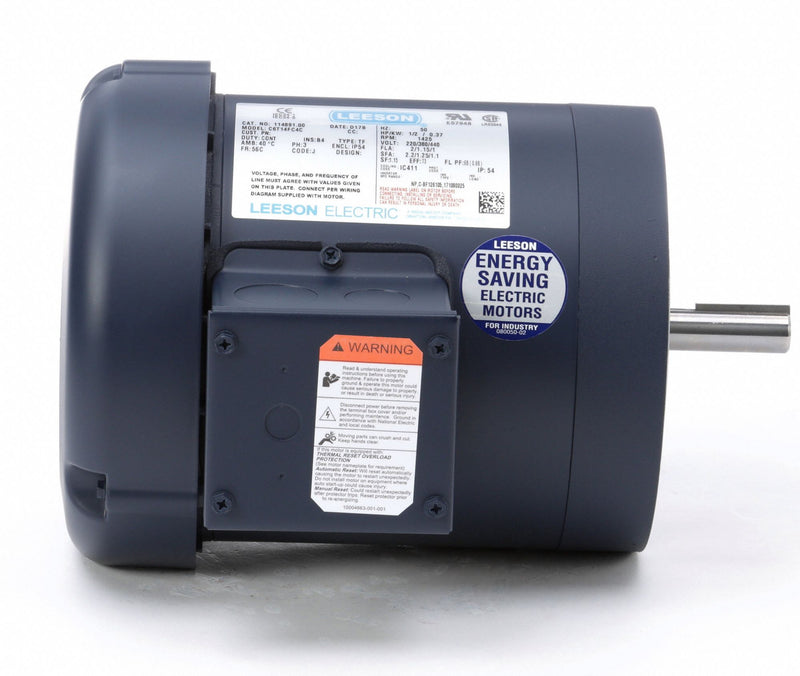 Leeson 1/2 HP 50 Hz Motor,3-Phase,1425 Nameplate RPM,220/380/440 Voltage,Frame 56C - 114891