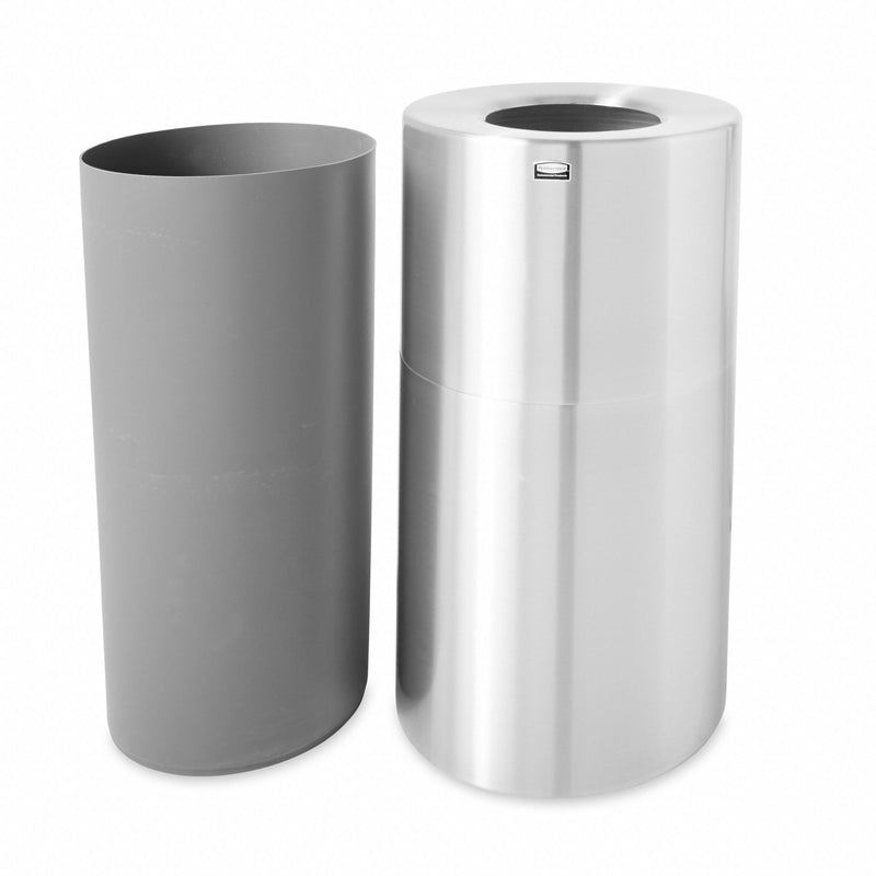 Rubbermaid 35 gal Round Fire-Resistant Trash Can, Metal, Silver - FGAOT35SA