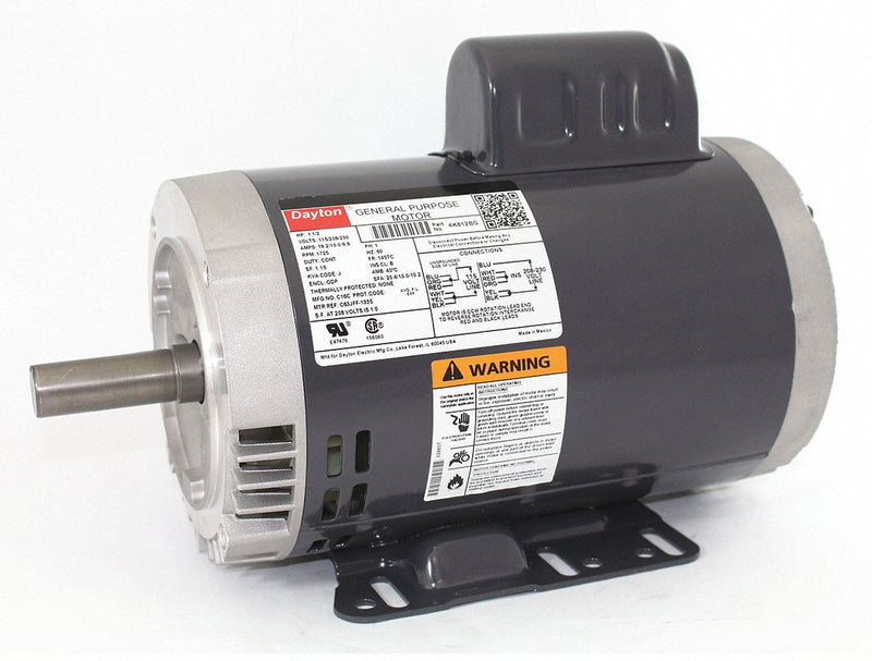 Dayton 1 1/2 HP, General Purpose Motor, Capacitor-Start, 1725 Nameplate RPM, 115/208-230 Voltage - 4K812