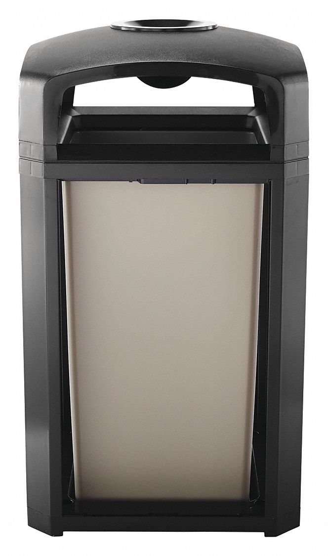 Rubbermaid 50 gal Square Ashtray/Trash Can, Plastic, Black - FG397501BLA