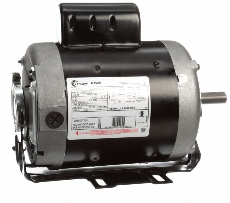 Century 1 HP Belt Drive Motor, Capacitor-Start, 3450 Nameplate RPM, 115/208-230 Voltage, Frame 56 - B701
